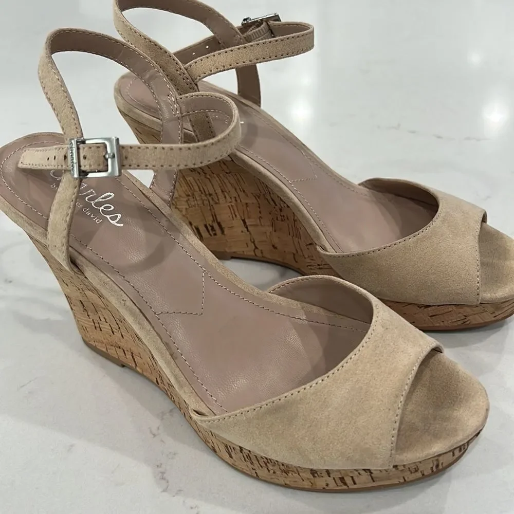 Charles by Charles David Lambert Textured Cork Wedge Ankle Strap Sandal Size 7